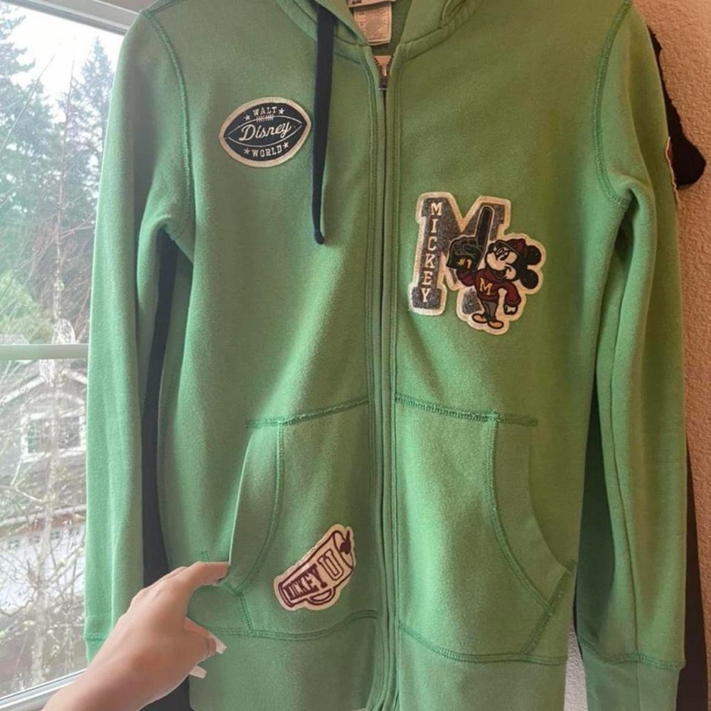 Disney Kids Green Zip-Up Hoodie with Mickey Mouse Patches